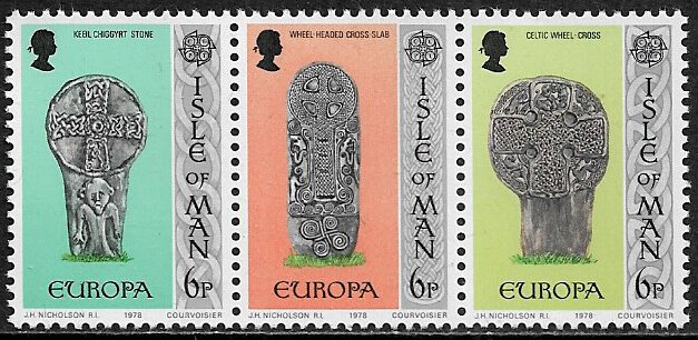 Isle of Man #133a MNH Strip - Europa - Carved Gravestones