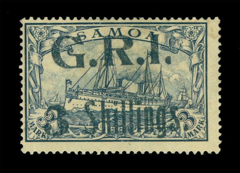 German Colonies - SAMOA 1914 Yacht G.R.I. surcharge 3sh/3mk viol Sc# 112 mint MH