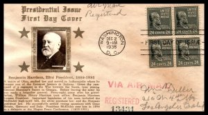 US 828 Benjamin Harrison Block of Fopur Crosby Pencil FDC