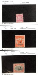 North Borneo Postage Stamp, #35, 74, 85 Mint Hinged, 1887-1895