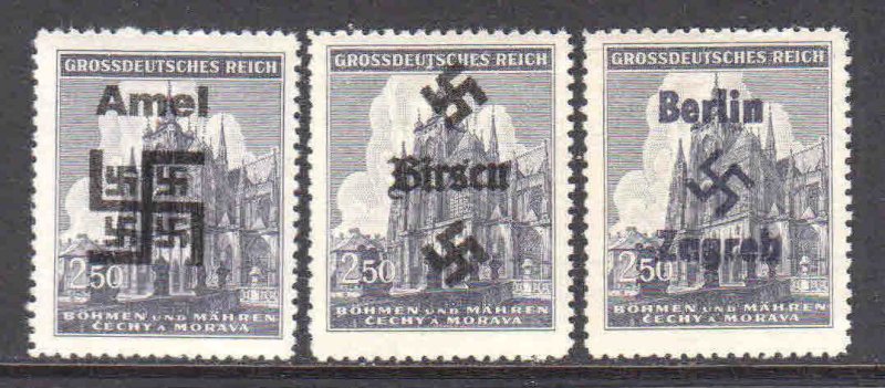 BOHEMIA & MORAVIA 89 3 DIFFERENT LOCAL FELDPOST OVERPRINTS #4 OG NH U/M VF