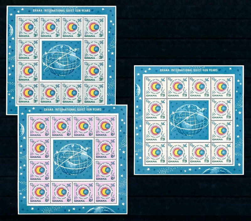[101644] Ghana 1964-1965 Space travel weltraum quiet sun 3 Sheets MNH