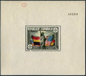 Spain 585c sheet,hinged.Michel Bl.3. US Constitution-150,1938.Statue of Liberty.