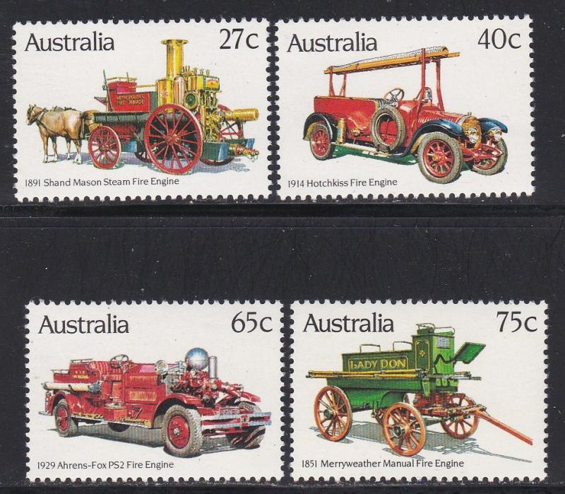 Australia # 857-860, Historic Fire Engines, NH, 1/2 Cat.