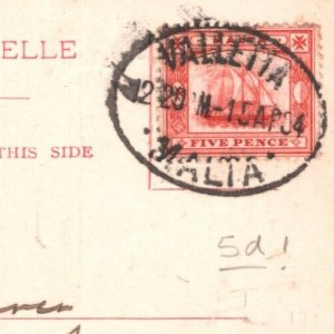 MALTA WW1 Postcard Note 5d SHIP Stamp! Valletta *LAZZARETTO* 1915 Woking KA251