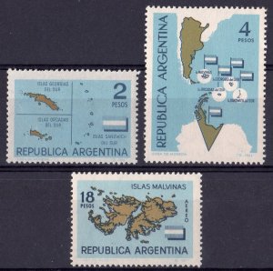 Argentina 1964 Sc#757/758C92 MAP OF ISLAS MALVINAS AND SOUTH GEORGIA (3) MNH