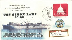 N-075, 1983, USS Simon Lake, AS-33, Hand-stamped, Add-on Cachet, Simon Lake Clas