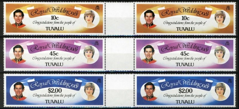 Tuvalu 1981, Royal wedding Charles & Diana Gutter pair 6v MNH