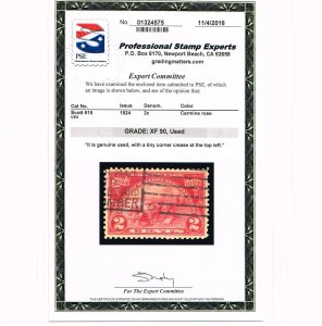 EXCELLENT GENUINE SCOTT #615 USED 1924 HUGUENOT WALLOON PSE CERT GRADED XF-90