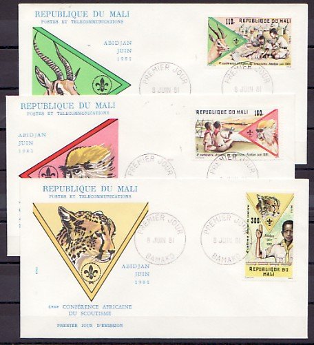 Mali, Scott cat. 425-427. African Scout Conference issue. 3 First day covers. ^