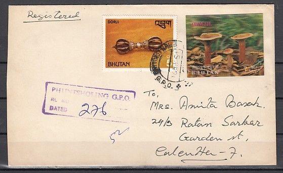 Bhutan, Scott cat. 154 E only. Mushroom 2-D value on a Mailed cover.