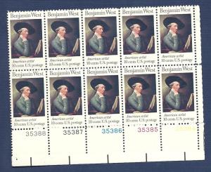 1553 10c Benjamin West plate block (10) VF/MNH/OG 