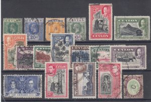 Ceylon Sc 236a/289 used. 1921-52 KGVI issues, 18 different singles, sound F-VF