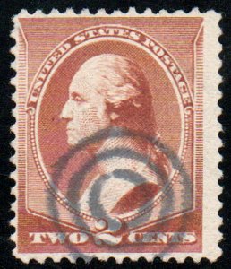 USA #210 F/VF, blue bullseye cancel, vivid color!