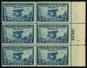 650, Mint LH in Margin Only 5¢ Plate Block of Six CV $42.50