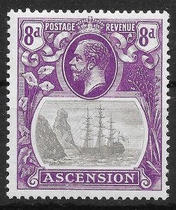 ASCENSION SG17b 1924 8d GREY-BLACK & BRIGHT VIOLET TORN FLAG VAR MTD MINT (r)