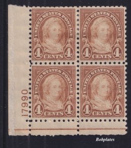 BOBPLATES #585 M. Washington Plate Block of 4 XF HR SCV=$275 *