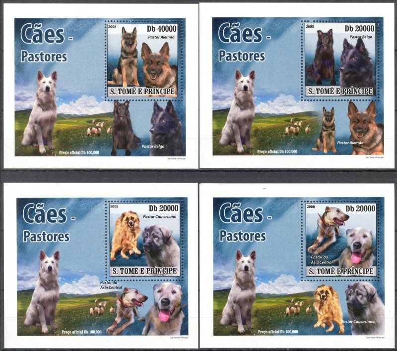 {015} Sao Tome & Principe 2008 Dogs 4 S/S Deluxe MNH**