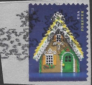 US #4819 used on piece - Gingerbread House - Green door.   Great stamp.