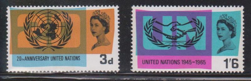 GREAT BRITAIN - Scott # 440-1 Mint Never Hinged - QEII 20th Ann United Nations