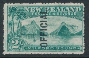 New Zealand 1907-11 SG O66, CP EO20e 2/- Milford Sound OFFICIAL MLH Full Gum