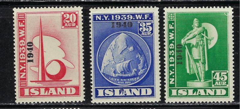 Iceland 232-34 No Gum 1940 Overprinted partial set