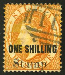 St. Lucia SGF12 Cat£75, 1881 Revenue, 1sh orange, used