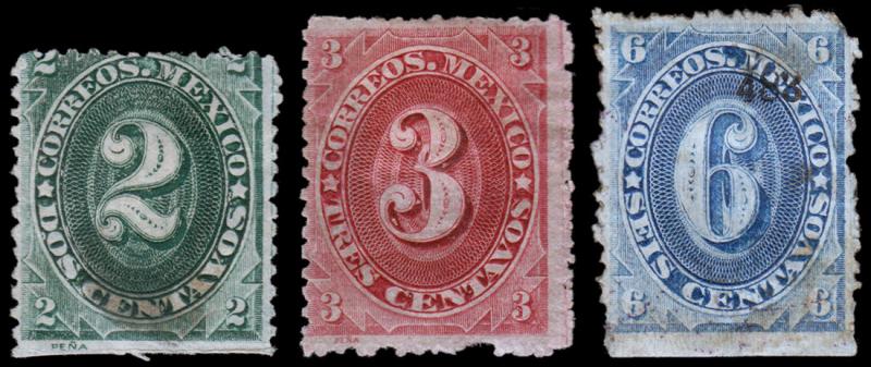 Mexico Scott 146a, 147a, 148 (1882-83) Mint H NG G-F, CV $62.75