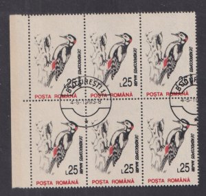 Romania #3816  cancelled 1993  birds 25c block of 6 stamps
