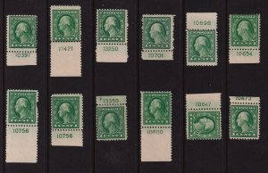 1917 Sc 498 MH lot of 12 singles, mixed plate numbers Hebert CV $36 (B21