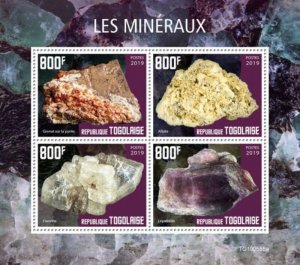 Togo - 2019 Minerals on Stamps - 4 Stamp Sheet - TG190555a