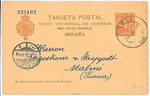 21172  SPAIN  España - POSTAL HISTORY - POSTAL STATIONERY Entero  to SWEDEN 1902