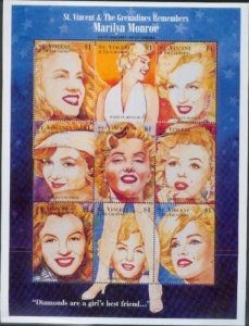 St. Vincent 1995 - Scott# 2208 - Marilyn Monroe - Sheet of 9 Stamps - MNH