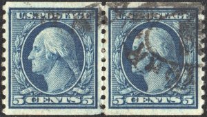 SC#496 5¢ Washington Coil Pair (1919) Used