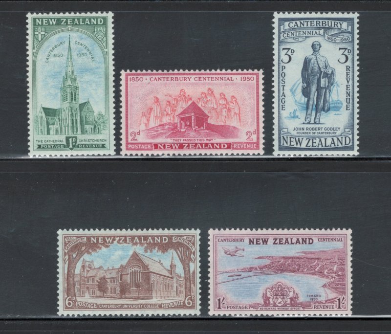 New Zealand 1950 Centenary of Founding Canterbury District Scott # 274 - 278 MH