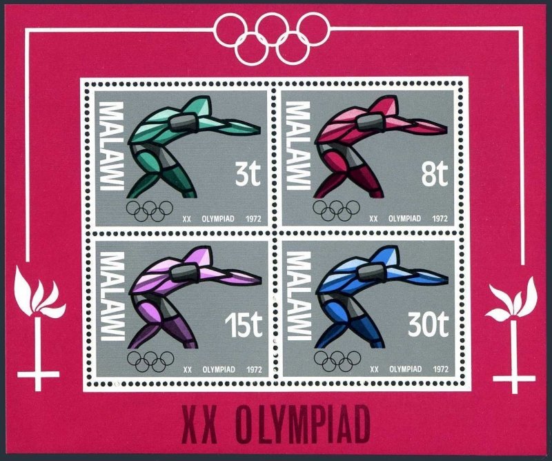 Malawi 190-193, 193a, MNH. Michel 186-189, Bl.28. Olympics Munich-1972: Athlete.