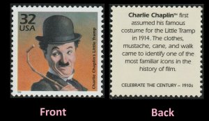 US 3183a Celebrate the Century 1910s Charlie Chaplin 32c single MNH 1998