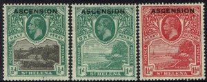 ASCENSION 1922 KGV ST HELENA ½D 1D AND 1½D