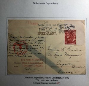 1942 Utrecht Netherlands Postcard Chemical Censored Cover To Angoulime France