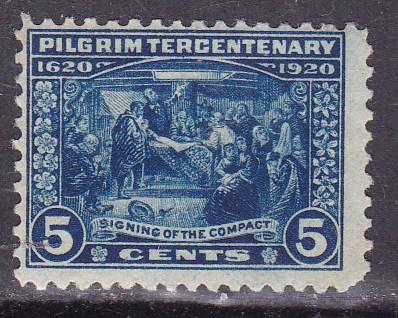 United States 1920 5c blue Pilgrim Tercentenary Issue Fine/VF/Mint(*)