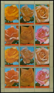 Ajman 1972 Mi#2083-2088 Flowers, Orange Roses block (folded) MLH