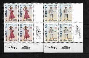 COLOMBIA 1996 AMERICA UPAEP TYPICAL DRESSES BLOCK  BOTTOM CORNER WITH MARGINS