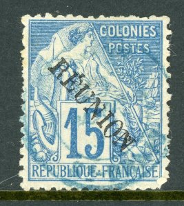 Reunion 1891 French Colonial Overprint 15¢ Blue WITH ACCENT VFU T483