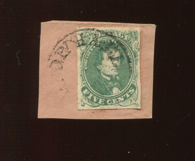 Confederate States 1 Used Stamp on Small Piece (Bx 3179)