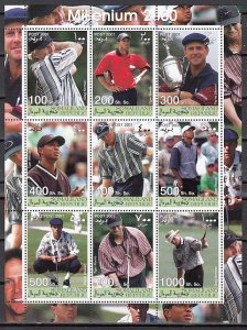 Somaliland, 2001 issue. Pro Golfers & Tiger Woods sheet of 9. ^