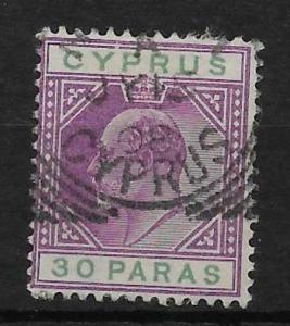 CYPRUS SG63b 1904 30pa PURPLE & GREEN BROKEN TRIANGLE VAR USED