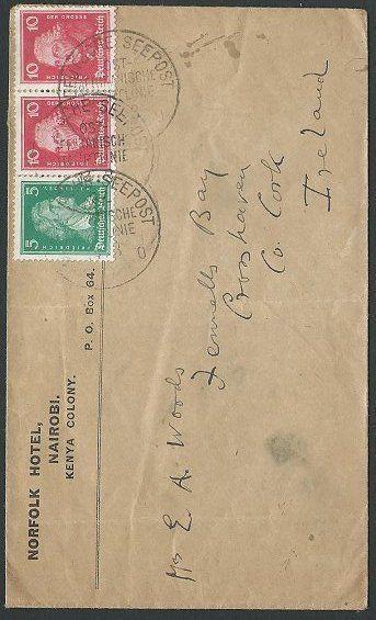 KENYA GERMAN OST AFRIKANISCHE SEEPOST 1927 cover to Ireland................45898