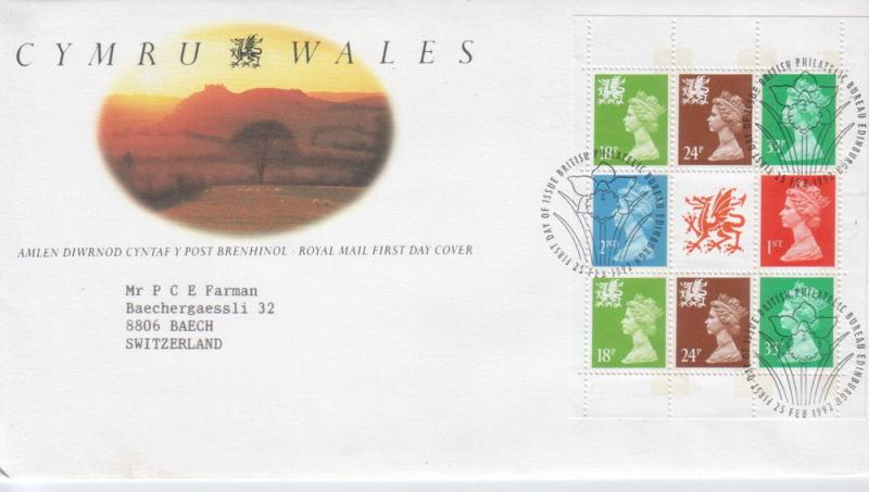 Great Britain 1992 Wales Booklet Pane First Day Cover BK156