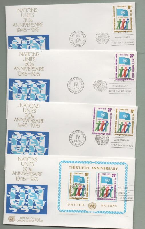 UN New York Scott# 260, 261, 262 1975 30th anniversary San Francisco cancel FDC