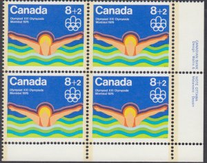 Canada - #B4 Semi Postal Olympic Water Sports Plate Block - MNH